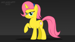 Size: 8000x4500 | Tagged: safe, artist:metalhead97, oc, oc:golden blush, pony, unicorn, g4, commission, female, gradient background, lidded eyes, looking at you, mare, pink mane, pink tail, raised hoof, smiling, smiling at you, solo, standing, tail