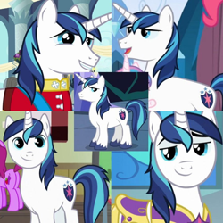 Size: 720x720 | Tagged: safe, edit, editor:megalobronia, screencap, shining armor, pony, unicorn, a flurry of emotions, g4, magical mystery cure, my little pony: friendship is magic, sparkle's seven, the crystalling, the one where pinkie pie knows, armor, collage, male, royal guard armor, stallion