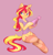 Size: 1714x1776 | Tagged: safe, artist:fajeh, sunset shimmer, unicorn, semi-anthro, g4, arm hooves, bottomless, clothes, hat, hoof hold, partial nudity, party hat, shirt, simple background, sitting, smiling, socks, solo, striped socks, thigh highs