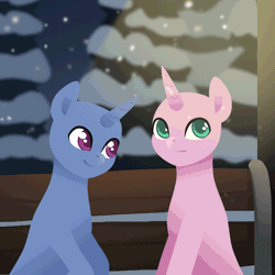 Size: 640x640 | Tagged: safe, artist:rumista, oc, pony, animated, cheek kiss, clothes, commission, duo, kissing, scarf, snow, snowfall, your character here