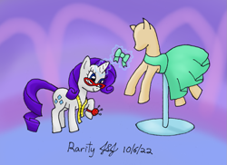 Size: 1257x915 | Tagged: safe, artist:jobeevrai, rarity, pony, unicorn, g4, carousel boutique, clothes, craft, dress, glasses, glasses rarity, levitation, magic, mannequin, ponyquin, telekinesis