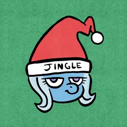 Size: 2048x2048 | Tagged: safe, artist:horsewizardart, trixie, pony, unicorn, g4, christmas, female, festive, hat, head, head only, high res, holiday, mare, santa hat, smug, solo, text