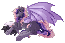 Size: 4728x3180 | Tagged: safe, artist:amazing-artsong, oc, oc:lunar lullaby, bat pony, pony, butt, female, lying down, mare, plot, plushie, prone, simple background, solo, transparent background