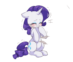 Size: 500x424 | Tagged: safe, artist:sleepysheepytea, rarity, g4, feather, simple background, solo, tickling, white background