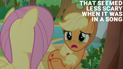 Size: 1920x1080 | Tagged: safe, edit, edited screencap, editor:quoterific, screencap, applejack, fluttershy, sounds of silence