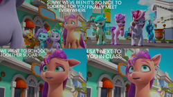 Size: 4400x2475 | Tagged: safe, edit, edited screencap, editor:quoterific, screencap, glory (g5), peach fizz, seashell (g5), sugar moonlight, sunny starscout, ali-conned, g5, my little pony: make your mark chapter 2, pippsqueak trio