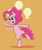 Size: 1536x1819 | Tagged: safe, artist:feralroku, pinkie pie, earth pony, pony, g4, bipedal, blushing, female, mare, open mouth, simple background, smiling, solo, standing, standing on one leg, waving, yellow background
