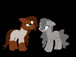 Size: 1280x960 | Tagged: safe, artist:sirensmut, oc, oc only, oc:misty, oc:seraphina, earth pony, pony, black background, duo, duo female, ears back, female, grumpy, mare, ponified, simple background, unamused