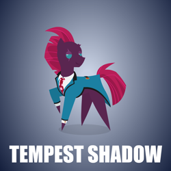 Size: 1280x1280 | Tagged: safe, artist:aha-mccoy, tempest shadow, pony, unicorn, g4, broken horn, clothes, eye scar, facial scar, female, horn, mare, necktie, pointy ponies, scar, solo, suit, turned head