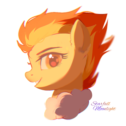 Size: 768x768 | Tagged: safe, artist:starfallmoonlight, spitfire, pegasus, pony, g4, bust, female, fire, mare, simple background, solo, white background
