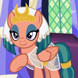 Size: 605x607 | Tagged: safe, screencap, somnambula, pegasus, pony, g4, shadow play, cropped, cute, egyptian, egyptian headdress, egyptian pony, female, lidded eyes, mare, smiling, solo, twilight's castle