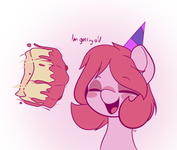 Size: 2528x2140 | Tagged: safe, artist:alexsc112, oc, oc:magenstar, earth pony, pony, birthday, cake, food, hat, high res, motion lines, party hat, solo