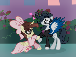 Size: 1589x1200 | Tagged: safe, artist:darbypop1, oc, oc:darby, pegasus, pony, clothes, dress, duo, glasses, nathan chen, ponified