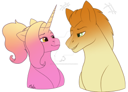 Size: 1280x916 | Tagged: safe, artist:malinraf1615, gallop j. fry, luster dawn, pony, g4, deviantart watermark, female, lusterfry, male, obtrusive watermark, older, shipping, simple background, straight, transparent background, watermark