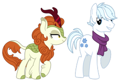 Size: 1400x925 | Tagged: safe, artist:angeli98ca, artist:third uncle, edit, vector edit, autumn blaze, double diamond, earth pony, kirin, pony, g4, autumndiamond, awwtumn blaze, cloven hooves, crack shipping, cute, female, male, pose, raised hoof, shipping, simple background, stallion, straight, transparent background, vector