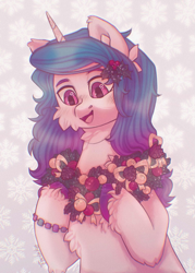 Size: 775x1080 | Tagged: safe, artist:twinkesss, izzy moonbow, pony, unicorn, g5, cheek fluff, female, holly, open mouth, solo