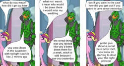 Size: 900x480 | Tagged: dead source, safe, artist:thet7770ify, princess cadance, pony, comic:master chief and luna hanging out, a canterlot wedding, g4, artifact, female, halo (series), it came from deviantart, male, mare, master chief, misspelling, needs more jpeg, speech bubble, text