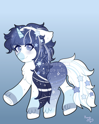 Size: 1600x2000 | Tagged: safe, artist:yumomochan, oc, oc only, pony, unicorn, commission, digital art, female, fluffy, full body, headband, mare, solo, stars