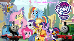 Size: 1920x1080 | Tagged: safe, edit, applejack, fluttershy, pinkie pie, rainbow dash, rarity, twilight sparkle, earth pony, pegasus, pony, rabbit, unicorn, g4, animal, crossover, eeyore, male, mane six, my little pony logo, percy the small green engine, piglet, ponyville, pooh's adventures, the new woody woodpecker show, thomas the tank engine, thumbnail, tigger, train, ttark, unicorn twilight, winnie the pooh, woody woodpecker, woody woodpecker (series)