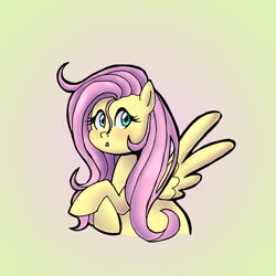 Size: 2500x2500 | Tagged: safe, artist:nyctophelia, fluttershy, pegasus, pony, g4, blushing, bust, crossed hooves, female, high res, looking at you, mare, open mouth, orange background, simple background, solo, spread wings, stray strand, three quarter view, wings