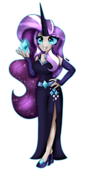 Size: 1858x3750 | Tagged: safe, artist:dazzlingmimi, nightmare rarity, human, equestria girls, g4, clothes, dress, female, horn, horned humanization, simple background, solo, transparent background