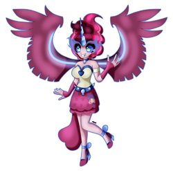 Size: 4128x4078 | Tagged: safe, artist:dazzlingmimi, pinkie pie, equestria girls, g4, bare shoulders, clothes, corrupted, female, midnight-ified, simple background, skirt, solo, transparent background