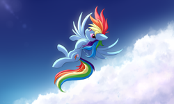 Size: 2500x1500 | Tagged: safe, artist:rejiser, rainbow dash, pegasus, pony, g4, cloud, female, sky, solo