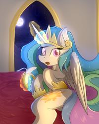 Size: 2000x2500 | Tagged: safe, artist:rejiser, princess celestia, alicorn, pony, g4, banana, bananalestia, female, food, glowing, glowing horn, high res, horn, magic, solo, telekinesis