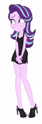 Size: 1106x3201 | Tagged: safe, artist:sarahthefox97, artist:yaya54320bases, starlight glimmer, equestria girls, g4, base used, black dress, blushing, clothes, dress, female, high heels, shoes, simple background, solo, white background