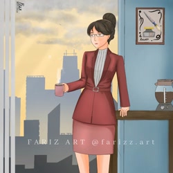 Size: 1024x1024 | Tagged: safe, artist:lencai123, raven, human, g4, city, clothes, coffee, coffee machine, female, humanized, solo