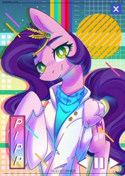 Size: 2480x3508 | Tagged: safe, artist:wavecipher, pipp petals, pegasus, pony, g5, abstract background, adorapipp, clothes, cute, female, high res, jacket, looking at you, mare, solo, white pupils