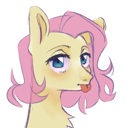 Size: 3189x3189 | Tagged: safe, artist:lazycatnya, fluttershy, pegasus, pony, g4, alternate hairstyle, bust, chest fluff, high res, looking at you, short mane, simple background, solo, tongue out, white background