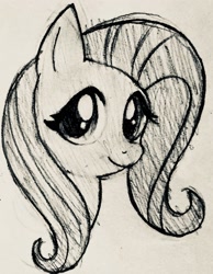 Size: 2297x2962 | Tagged: safe, artist:missmccloud, fluttershy, pegasus, pony, g4, bust, female, grayscale, high res, looking at you, mare, monochrome, portrait, sketch, smiling, solo