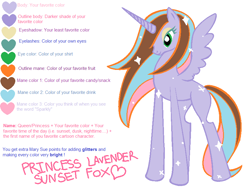 Size: 834x630 | Tagged: safe, artist:missmccloud, oc, oc only, oc:princess lavender sunset fox, alicorn, pony, female, lidded eyes, mare, mary sue, meme, parody, simple background, smiling, solo, sparkles, spread wings, white background, wings