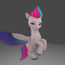 Size: 1920x1920 | Tagged: safe, zipp storm, pegasus, pony, g5, my little pony: a new generation, 3d, adorazipp, bust, colored wings, concave belly, cute, eyebrows, female, flying, gray background, grin, mare, multicolored wings, simple background, slender, smiling, solo, spread wings, thin, wings
