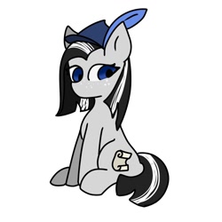 Size: 1280x1280 | Tagged: safe, artist:foxx_grey_art, oc, earth pony, pony, black mane, hat, simple background, sitting, solo, white background