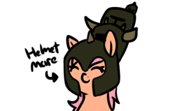 Size: 502x319 | Tagged: safe, artist:neuro, oc, oc only, oc:helmet mare, pony, cute, eyes closed, female, helmet, mare, runescape, simple background, smiling, solo, towering pillar of hats, white background