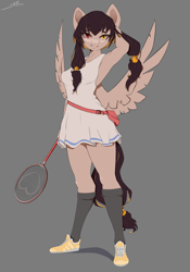 Size: 2800x4000 | Tagged: safe, artist:skitsroom, oc, oc only, oc:mayata, pegasus, anthro, plantigrade anthro, clothes, pegasus oc, shoes, socks, solo, tennis racket