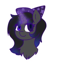 Size: 720x804 | Tagged: safe, artist:foxx_grey_art, oc, pony, unicorn, black coat, black mane, hat, heterochromia, magic, simple background, white background