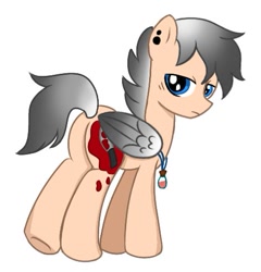 Size: 471x491 | Tagged: safe, artist:foxx_grey_art, oc, oc only, oc:colin grey, pegasus, pony, blue eyes, looking back, pegasus oc, simple background, solo, standing, white background, wings