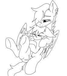 Size: 884x1000 | Tagged: safe, artist:foxx_grey_art, oc, oc only, oc:black fox, oc:colin grey, earth pony, pegasus, pony, earth pony oc, hug, lying down, monochrome, pegasus oc, sleeping, smiling, wings