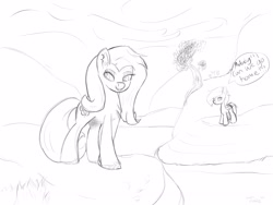 Size: 4000x3000 | Tagged: safe, artist:starfall119, oc, oc only, pony, dialogue, lidded eyes, scenery, sketch, smiling