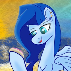 Size: 2048x2048 | Tagged: safe, artist:starfall119, oc, oc only, pegasus, pony, ear piercing, earring, high res, jewelry, open mouth, open smile, piercing, smiling, solo