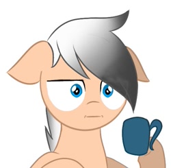 Size: 505x494 | Tagged: safe, artist:foxx_grey_art, oc, oc only, oc:colin grey, pegasus, pony, :i, blue eyes, cup, i mean i see, pegasus oc, simple background, solo, white background