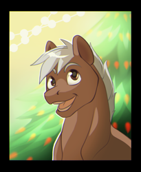 Size: 1006x1225 | Tagged: safe, artist:verkrai, oc, oc:uriah koonz, earth pony, pony, christmas, christmas tree, commission, commissioner:wafertwo, cute, happy new year, holiday, male, open mouth, smiling, solo, tree, ych result