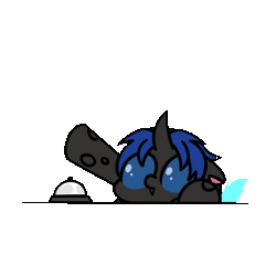 Size: 800x800 | Tagged: safe, artist:sugar morning, oc, oc only, oc:swift dawn, changeling, animated, bell, blue changeling, blue eyes, changeling oc, commission, cute, cute little fangs, cuteling, fangs, gif, loop, male, ocbetes, simple background, solo, transparent background, ych result