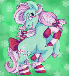 Size: 1280x1412 | Tagged: safe, artist:cinnamonsparx, minty, pony, g3, candy, candy cane, food, solo