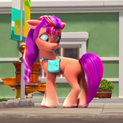 Size: 460x460 | Tagged: safe, screencap, sunny starscout, earth pony, pony, ali-conned, g5, my little pony: make your mark, my little pony: make your mark chapter 2, spoiler:my little pony: make your mark chapter 2, spoiler:mymc02e04, 3d, cropped, female, mane stripe sunny, mare, slender, solo, thin