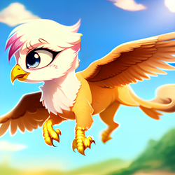 Size: 1024x1024 | Tagged: safe, ai assisted, ai content, editor:paracompact, generator:purplesmart.ai, generator:stable diffusion, gilda, griffon, g4, cute, flying