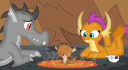 Size: 1208x662 | Tagged: safe, artist:porygon2z, smolder, oc, oc:draco axel, oc:singe, dragon, g4, baby, baby dragon, bathing, diaper, dragoness, family, father and child, father and son, female, lava, lava bathing, lava pool, lying down, male, mama smolder, mother and child, mother and son, offspring, parent:oc:draco axel, parent:smolder, parents:canon x oc, parents:dracolder, prone, ship:dracolder